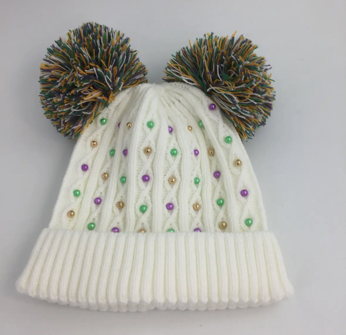 Double POM Mardi Gras Beanie